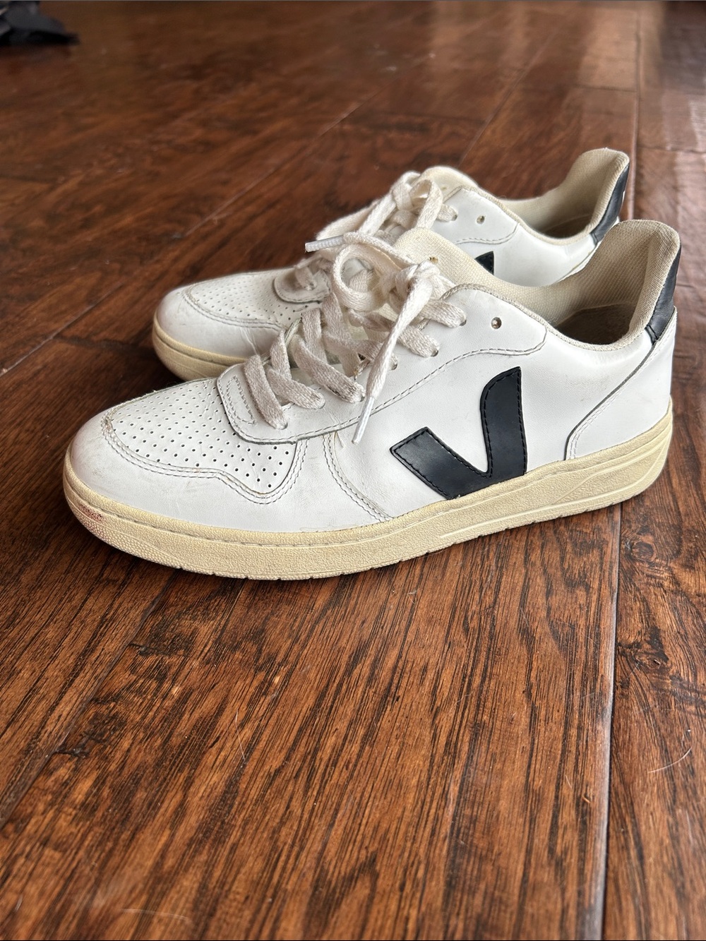Veja White Leather Sneakers with Black V Logo